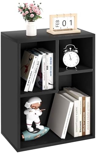 VECELO Small Black Bookshelf, 21.3" H Freestanding Open Cubby Storage Cabinet, Storage Organizer with Uneven Compartment