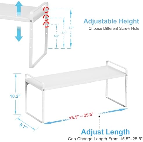 15.5 to 25.5 Inch Kitchen Cabinet Shelf Organizers, Adjustable Kitchen Counter Shelf Organizer, Set of 4 Expandable Coun
