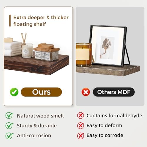 Floating Shelves, 48 Inch Wall Mounted Shelves, Set of 2, Brown