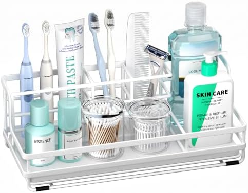 HapiRm Toothbrush Holders for Bathroom - 5 Partitions Bathroom Counter Organizer with Instant Drying Stone, Stainless St