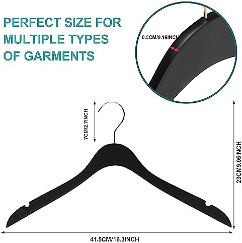 100 Luxury 16.5" Ultra Thin Space Saving Black Wooden Hangers, 360 Degree Swivel Hook, Best for Suit, Coat Hangers Shirts, Blouses, Pant, Dress Hangers Black with Gold Hook (Black, No Bar, 100)