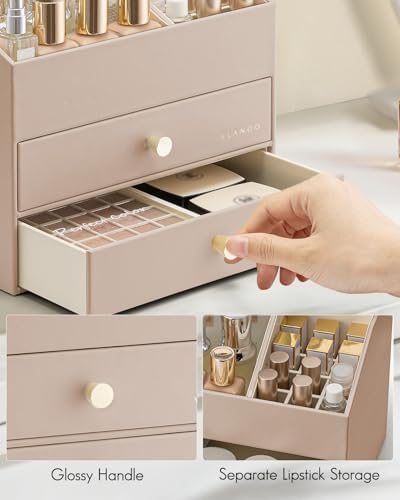 VLANDO 3-Layer Vanity Organizer with 2 Large Drawers for Vanity,Toffee