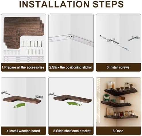 Floating Corner Shelves Set of 3, Solid Wood Picture Wall Shelf, Floating Shelves for Storage for Bedroom Kitchen Bathro