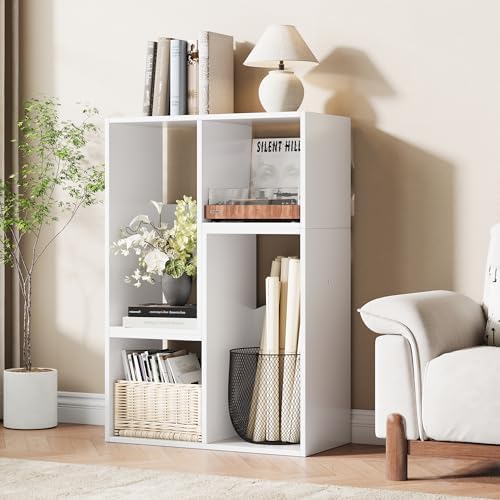 MapleGrace 6 Cube Storage Organizer, Wooden Storage Shelves Bookcase with Back Panels, Stackable Display Bookshelf for L