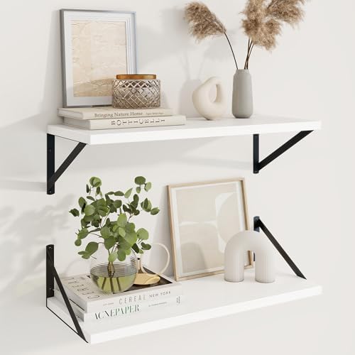 Axeman Deep Floating Shelves, 24'' x 10'' White Wall Shelves Set of 2