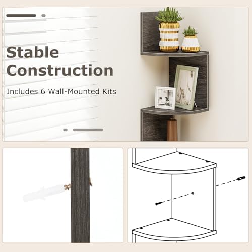 Tangkula 50''H Corner Shelf Wall Mount, 5-Tier Wooden Storage Organizer