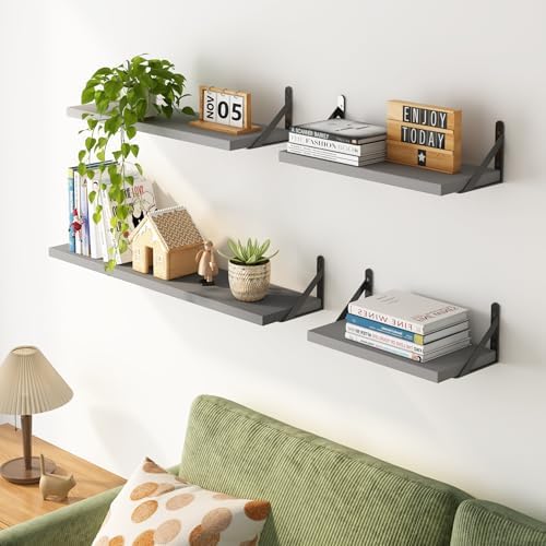 YGEOMER 4 Different Sizes Floating Shelves for Wall Home Decor, Grey