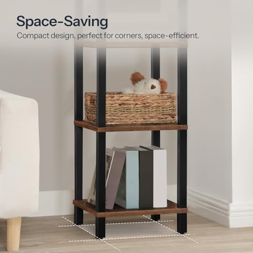 HOOBRO Small Bookcase, Industrial Style Bookshelf for Narrow Spaces, 4-Tier Square Book Shelf Stand, Wooden Storage Rack
