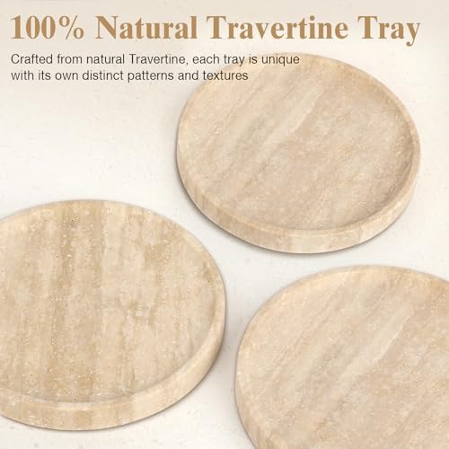 Natural Travertine Vanity Tray - Decorative Stone Marble Tray for Bathroom Countertop, Elegant Organizer for Home Decor,