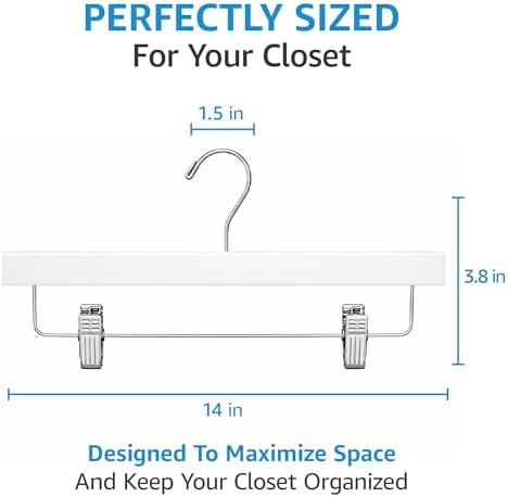 ZOBER Wooden Pants Hangers with Clips, Clothes Hangers, White, 10 Pack