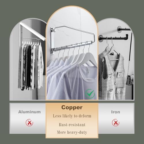 NEWRAIN Laundry Hanger, Wall Mounted Clothes Hanger with Swing Arm Holder Brass Hanging Drying Rack Space Saver,Chrome (Pack of 3)