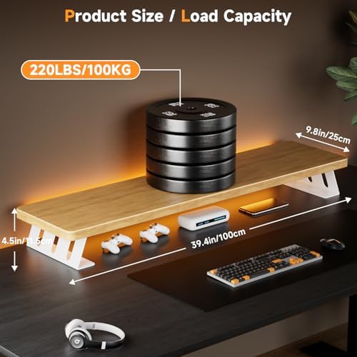 Dual Monitor Stand Riser, 39 Inch Large Wood Monitor Stands for 2 Monitors