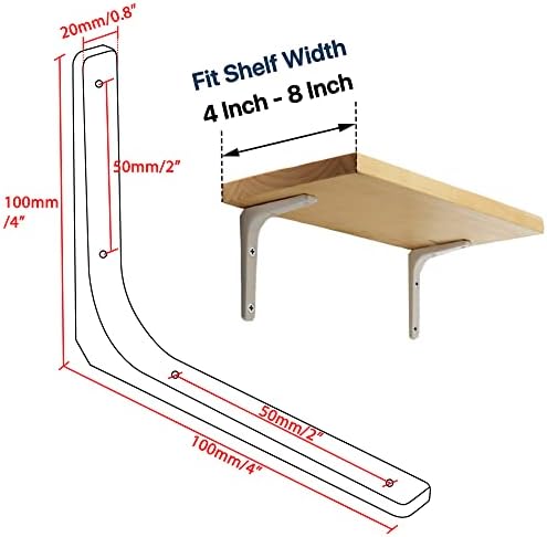 SAYAYO Wall Shelf Bracket White, 4 Inch Heavy Duty L Bracket for Wood