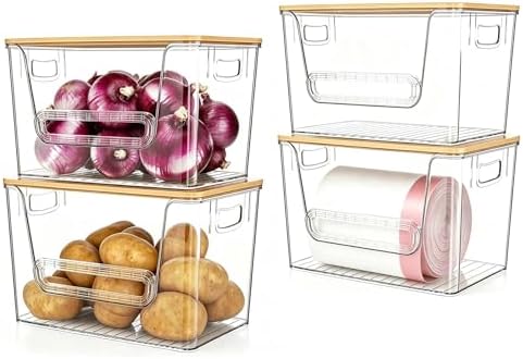 4 Pack Pantry Organizers and Storage with Bamboo Lids