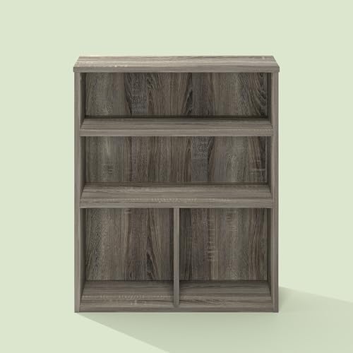 Frei Bookcases, Bookshelf, 4 Cube Display Bookcase, with Adjustable Shelves, for Home Office, Living Room, Olive Oak