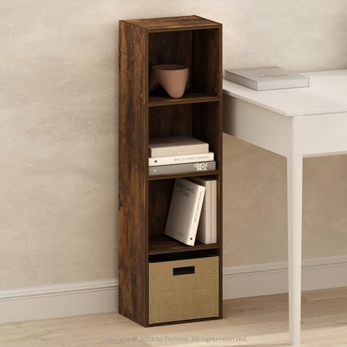 Furinno PASIR Book Shelf, 4-Tier Modern Bookshelf, Open Shelves Bookcase 9 x 12 x 42, Easy Assembly, for Living Room, Be