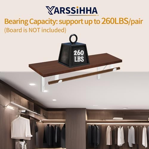 Yarssihha 6 Pack Closet Rod Bracket, 12 x 10.4 Inch Wall Mounted Closet Shelf Bracket, White Closet Rod Support Bracket 