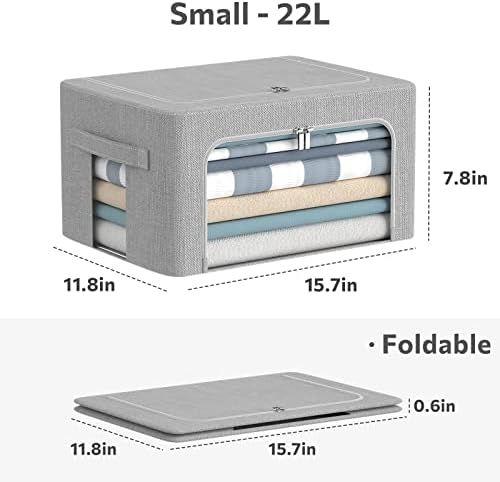 CYhom 3Pack Foldable Storage Bins - Frame Storage Box Linen Fabric Stackable Clothes Container Organizer with Clear Wind