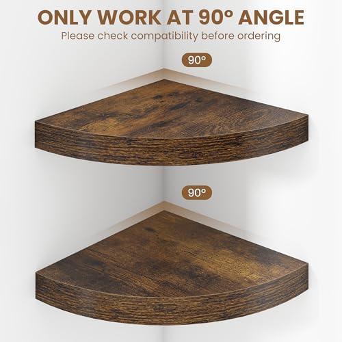 Fun Memories Floating Corner Shelves Set of 2 - Rustic Wood Wall Mounted Storage and Display Shelves for Living Room, Be