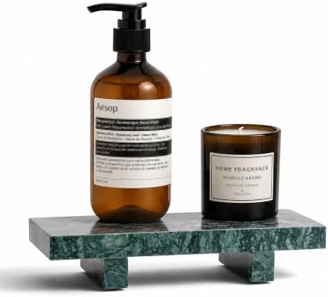 Marble Soap Tray for Bathroom Kitchen Countertop 8.6" x 3.6" Waterproof Soap Dish Holder, Stone Pedestal Stand for Sink,