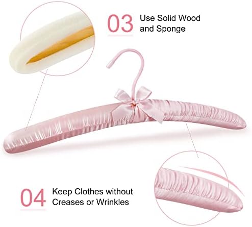 TOPIA HANGER Satin Padded Hangers for Women Clothing 17-inch 10 Pack Pink