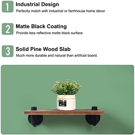 HouseAid Industrial Pipe Floating Shelves, Rustic Farmhouse Pipe Shelf for Living Room, Bedroom, Bathroom and Kitchen, W