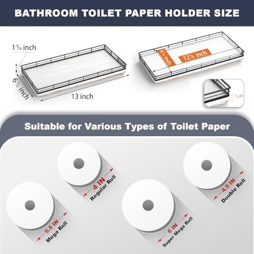 Bathroom Toilet Tank Tray, 13" Wood Toilet Paper Storage Basket Tray Back of Toilet Basket Organizer,Vanity Tray for Per