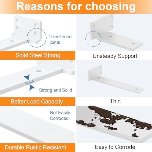 White Floating Shelf Brackets 14 inch 6 Pack L Brackets for Floating Shelves Metal Heavy Duty Shelf Bracket for DIY Shel