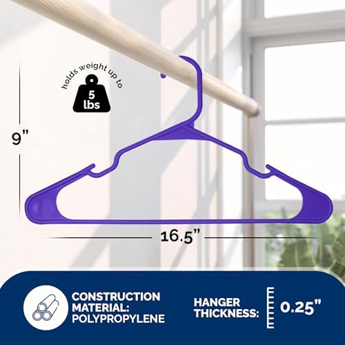Closetselect Plastic Hangers 50 Pack - Space Saving Clothes Hangers, Made in USA, Durable & Strong Plastic Shirt & Coat Hanger with Notches & Shoulder Grooves, Non-Slip Clothing Hangers | Dark Grape
