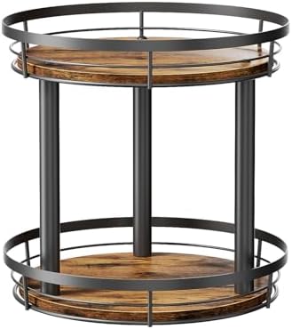 LAMU 10'' Wood Lazy Susan Spice Rack Organizer, 2 Tier Spice Organization for Cabinet, Countertop, Kitchen, Table Top, P