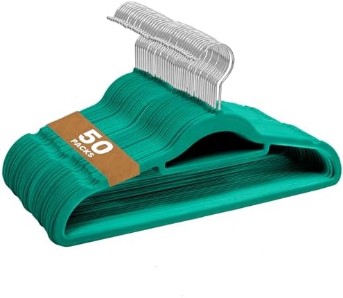 50 Pack Velvet Hangers | Non Slip Velvet Hangers for Clothes with Tie Organisers | Space Saving Hangers and 360° Swivel Hooks Wardrobe Storage Organiser