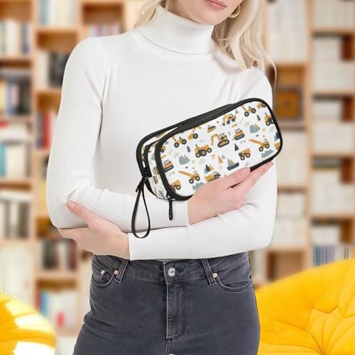 Wfrish Cute Excavator Truck Pencil Case Pencil Pouch Big Capacity 3 Compartments Back to School Supplies for Teen Girl Boy Pouch Pen Bag Large Storage Organizer with Zipper Handle for Men Women