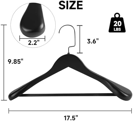 17.5" Wooden Suit Hangers, Non Slip Pants Bar, Black, 36-Pack