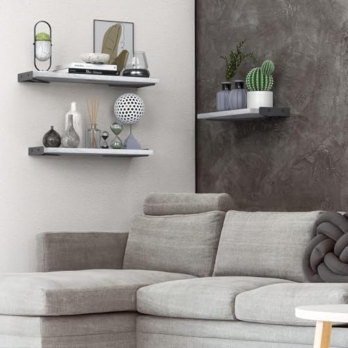 BAYKA Wall Mounted Floating Shelves (Gray and White, Set of 3, 16" Mixed)