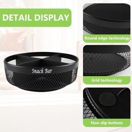 Snack Organizer for Countertop, Metal Turntable Organizer with Divider, 4 Compartment Snack Storage Spinning Snack Tray,