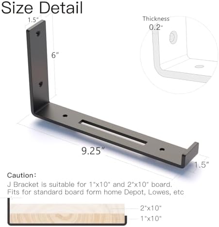 LEOPO 4 Pack 10 Inch Floating Shelf Bracket with Hook, 1/5 Inch Thick