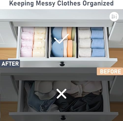 DIMJ Drawer Organizer Clothes - Underwear Organizer Small Sock Organizer Box Dresser Organizer,Drawer Dividers for Baby Clothes,Bra,Socks, Belt, Tie, Set of 9,White