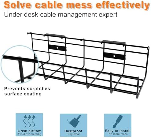 Under Desk Cable Management- 6 Pack Cord Organizer. Metal Wire Cable Management Tray for Office, Studio and Home. Super 