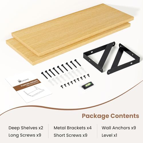 Axeman 20 Inch Floating Shelves, 8 Inch Deep Oak Wall Shelves Set of 2