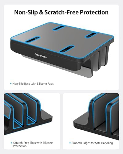 AboveTEK Vertical Laptop Stand Holder, 3 Slots Aluminum Desk Stand with Adjustable Dock Size for Tablet, MacBook, Phone 