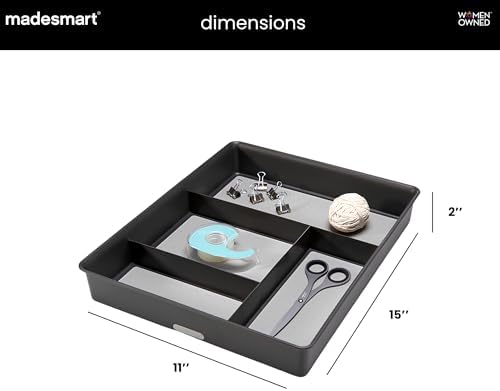 madesmart Classic 4 Compartment Drawer Organizer, Granite (Pack of 6)