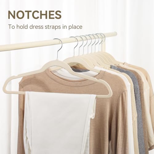 Premium Velvet Hangers 50 Pack, Non-Slip Suit Clothes Hangers, 360 Degree Swivel Hooks and Slim Profile to Maximize Closet Space Beige/Silver