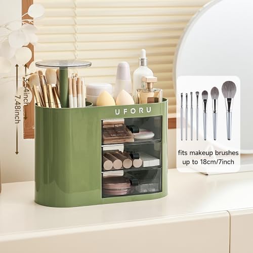 UFORU Makeup Organizer Countertop with Pop-Up Brush Holder for Vanity