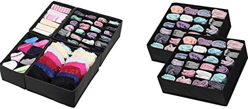 Simple Houseware Closet 4 Set Underwear Drawer Divider + 24 Cell Socks Drawer Divider, Black