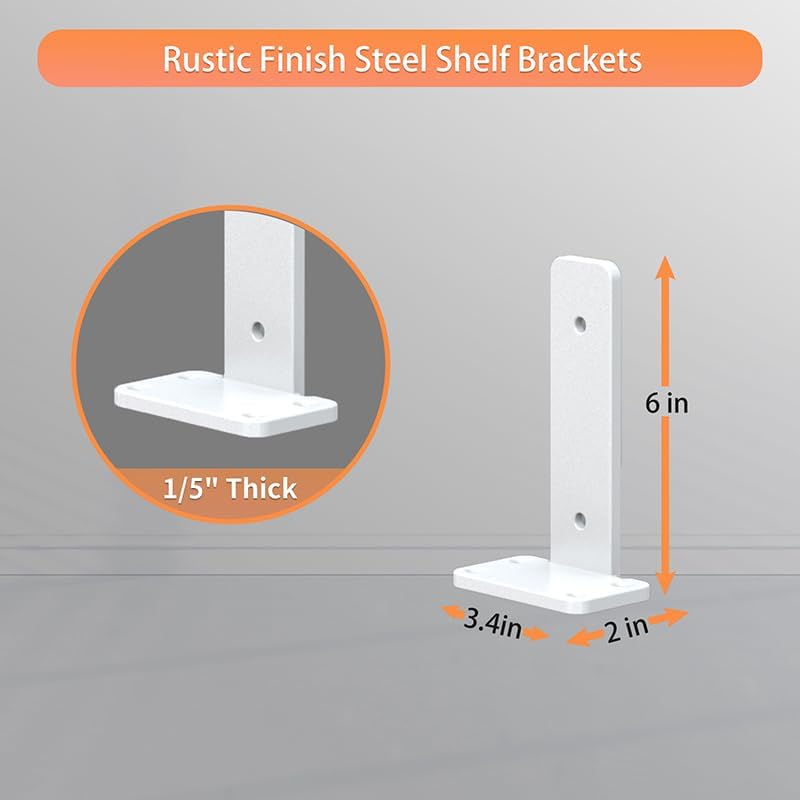 Floating Shelf Brackets upgraded, 6 inch, White Heavy Duty Iron Shelf Brackets, Industrial Modern Floating Shelf Support