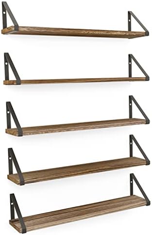 Wallniture Ponza 24" Floating Bookshelf, Wood Floating Shelves for Wall Storage, Rustic Wall Shelves for Bedroom, Living