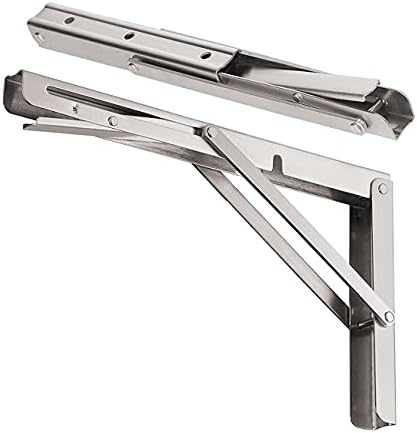 CLT Cleting 10'' Folding Shelf Brackets Max. Load 220 lb, Heavy Duty Stainless Steel DIY Wall Mounted Shelf Bracket Spac