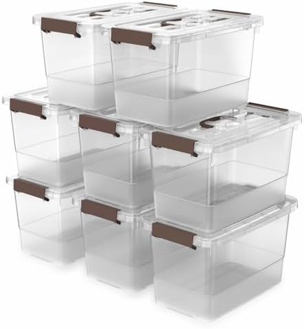 8 Packs Clear Plastic Storage Bins with Lids/Handle, 7 Quart Storage Latch Organize Boxs, Stackable Storage Containers f