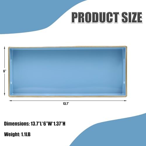 Blue Bathroom Vanity Tray for Countertop, Small Plastic Toilet Tank Versatile Storage & Organization Tray for Makeup, Pe