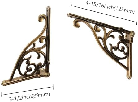 Heavy Duty Solid Stand,5 Inch 4 Pack Antique Brass,Right Angle Wall Panel Support Bracket,Decorative Shelf Bracket,Heavy